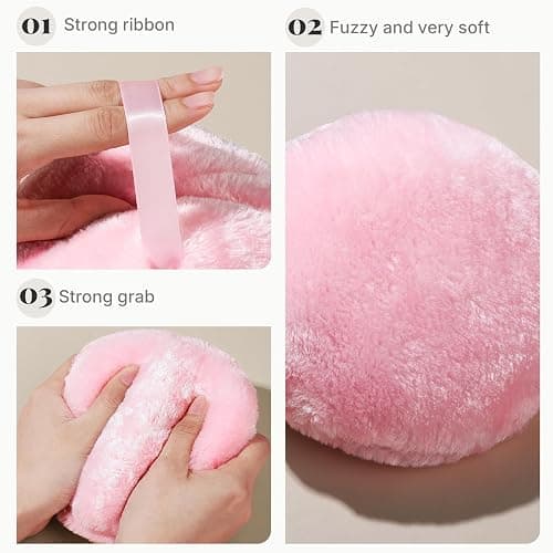Teenitor Powder Puff 5.5" Extra Large Powder Puff and Container, Dusting Powder Container with Puff, Glass Crystal Powder Container for Body Powder Puff Pink thumbnail 4