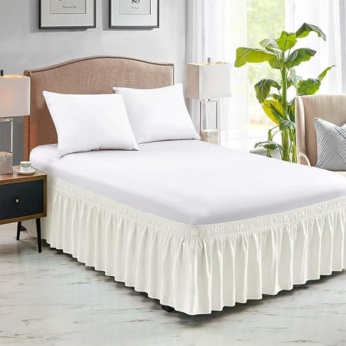 FreshCulture Elastic Wrap Around Bed Skirt - Easy Fit with 18-Inch Tailored Drop, Hotel Quality Dust Ruffle for Full Size Bed (Cream) thumbnail 2