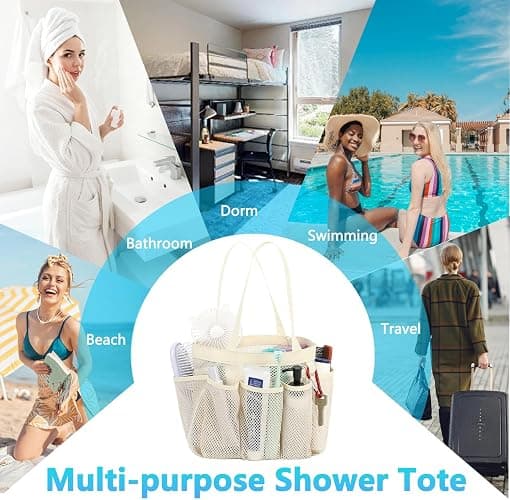Fammart Mesh Shower Caddy Portable for College Dorm Room Essentials, Odorless Polyester Large Shower Tote Bag with Dual Handles, 8-Pocket Quick-Dry Toiletry Organizer for Travel, Beach, Camping, Gym thumbnail 8