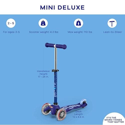 Micro Kickboard Mini 3-Wheel Toddler Scooter, Ages 2-5, Up to 110lbs | Lean-to-Steer Design, Adjustable T-Bar Grows with Your Child, Smooth-Ride PU Wheels, Rear Brake, Swiss-Engineered thumbnail 8