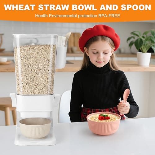 Osacoe Cereal Dispenser Countertop 2 Pack with Bowls Spoons Cutlery Box,5.5 QT Dry Food Dispenser Snack Organizer Containers Storage with Lids for Pantry Kitchen Organization Oatmeal Nut Granola Candy thumbnail 4