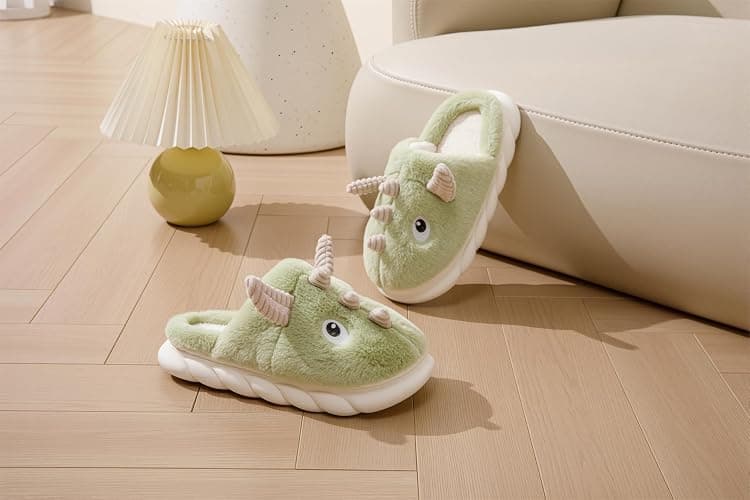 LANFIRE Cute dinosaur slippers Women's home plush slippers Funny animal slippers Warm winter slippers thumbnail 2