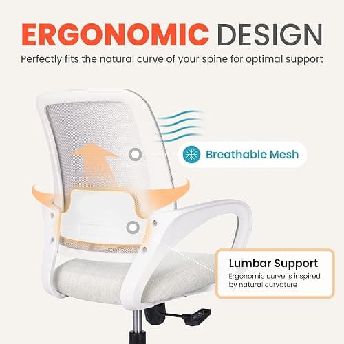 NEO Chair Office Desk Ergonomic Mesh Computer Chair with Lumbar Support Adjustable Height Swivel Rolling Wheels Comfy Mid Back Task Chair for Home Bedroom Vanity Study (Ivory) thumbnail 3