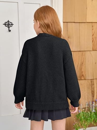 Haloumoning Girls Long Sleeve Cardigan Kids Casual Open Front Chunky Sweater Fall Outerwear 5-14Y thumbnail 5