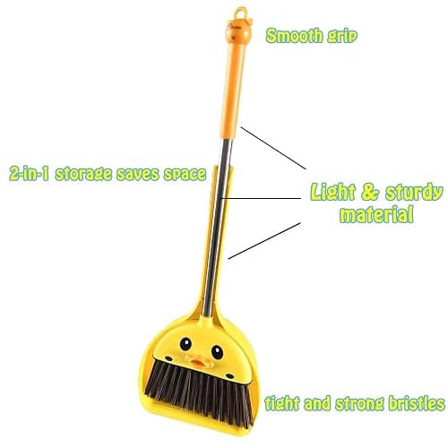 VIPAMZ Mini Broom and Dustpan Set for Kids - Cute Yellow Duck for Girls & Boys - Toddler Broom Set for Household Cleaning and Pretend Play - Perfect for Toddlers & Preschooler … thumbnail 5