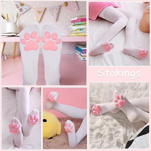 Lusofie Cat Paw Socks for Women Cute Thigh High Socks Kawaii Soft 3D Cat Sock Toe Beans Knee High Sock for Cosplay Halloween Party thumbnail 5