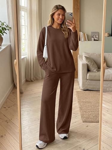 Trendy Queen Womens 2 Piece Fall Lounge Sets Oversized Tops Wide Leg Pants | Airport Travel Outfits,Comfy Matching Clothes,Winter Sweatsuit,Workout Tracksuit for Gym,Fashion 2026,Everyday Wear thumbnail 6