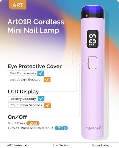 MelodySusie Handheld UV Light for Gel Nails with Stand, Mini Portable Cordless Nail Lamp with LCD Display, Eye-Protective Cover, Flash Curing for Glue, Purple thumbnail 2
