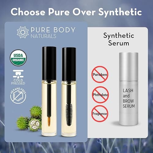 Pure Body Naturals Castor Oil for Eyelashes and Eyebrows - Nourishing Brow & Lash Growth Serum - Castor Oil Organic, Cold Pressed, Hexane Free - 2 Pre-Filled Applicators (10 ml each) thumbnail 6