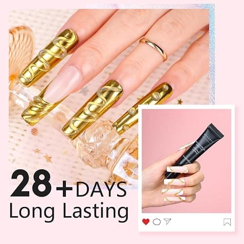 Makartt 3D Nail Gel for Nail Art and Gold Chrome Powder Kit, Clear No Wipe 3D Sculpting Gel Polish for Nail Charms, Metallic Effect Mirror Powder for Nail Decoration Manicure thumbnail 4