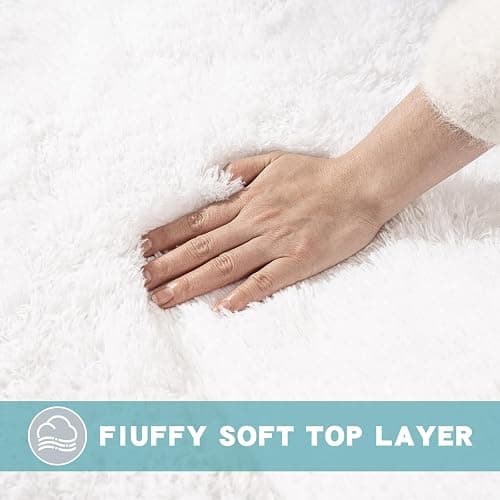 AAFKK 2x3 Area Rug for Bedroom, Small White Rugs for Living Room Nursery Kids Room Dorm Home Decor Aesthetic, Fluffy Shaggy Rug with 4 Anti-Slip Carpet Tapes thumbnail 4