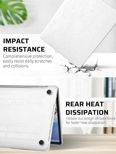 Seorsok Compatible with MacBook Pro 13 inch Case M2 2023,2022,2021-2016 A2338 M1 A2251 A2289 A2159 A1989 A1708 A1706,White Blooming Floral Leather Plastic Hard Shell Case&Keyboard Cover,No Logo Cutout thumbnail 5