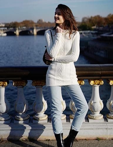 v28 Women Polo Neck Long Slim Fitted Dress Bodycon Turtleneck Cable Knit Sweater thumbnail 3