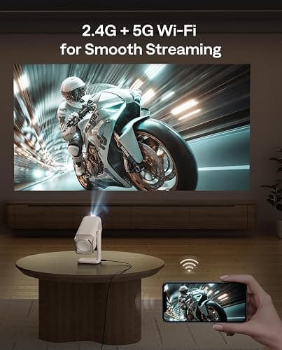Aurzen BOOM Air Google TV Portable Projector with WiFi and Bluetooth, USB-C Powered, Smart Projector for Outdoor & Home Movie, 4K Supported, Real-Time Focus, Dolby Audio, Adjustable Stand, Off-White thumbnail 9