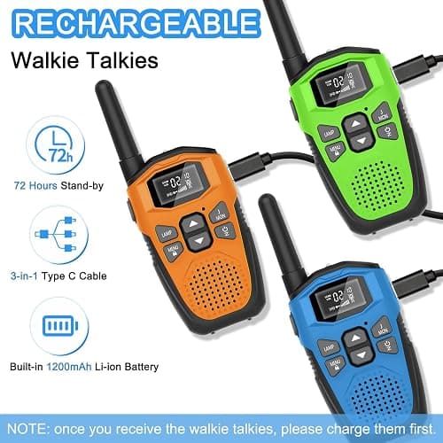 Walkie Talkies Long Range for Kids Adults 3 Pack, DURLK Rechargeable Walky Talky 2 Way Radios 22 Channels with 1200mAh Li-ion Battery,LED Flashlight,Type-C Cable for Outdoor Camping Hiking Trip thumbnail 4