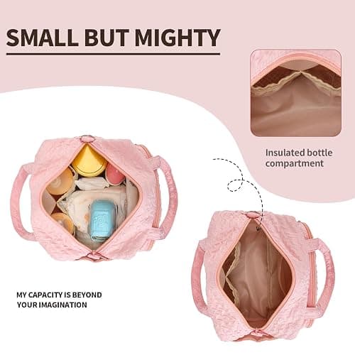 Small Diaper Bag Tote, Crossbody Diaper Bag Mini Purse with 8 Pockets, Travel Baby Bag for boys & Girls, 2 Insulated Pockets, Pink thumbnail 4