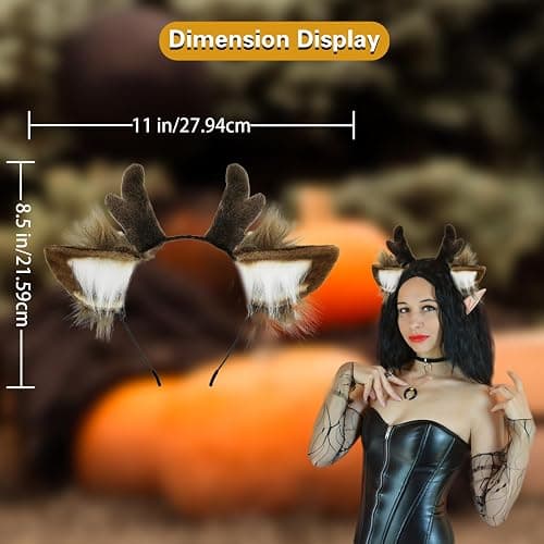 SIOTMERA Reindeer Antlers Headband, Realistic Deer Antlers Headbands Reindeer Ears Adults Christmas Party Birthday Makeup Cosplay, Reindeer Headband for Christmas Eve Costume Gift, Brown thumbnail 9