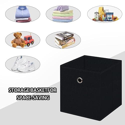 NieEnjoy Black Foldable Storage Cubes Bins ,11 Inch Cloth Storage Cube Fabric Storage Box Cubes Organizer Baskets with Handles for Home Organizer Set of 3 (Black) thumbnail 4