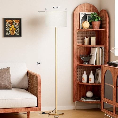 Ambimall 60'' Modern Floor Lamp with Shade, Tall Lamps for Living Room, Bedroom, Office, Dining Room, Beige Shade with Gold Pole(Without Bulb) thumbnail 2