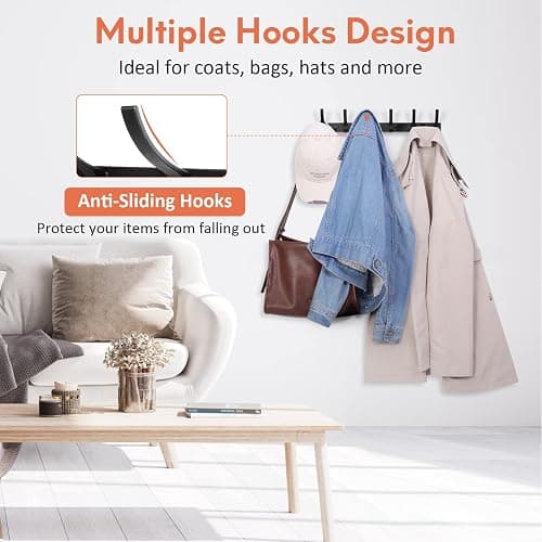 Optish Coat Rack Wall Mount, Wall Hooks for Hanging, Entry Coat Hooks Coat Hanger, Hat Rack Holder for Wall, Key Holder Purse Racks, Towel Rack for Bathrooms (2 Pack, Black) thumbnail 6
