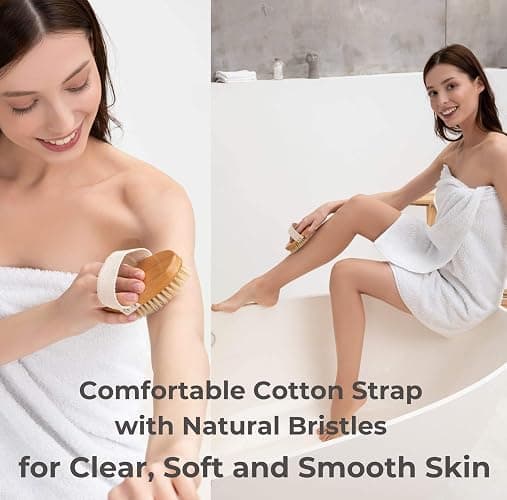 Dry Brushing Body Brush Set – Natural Bristle Spa Exfoliator Kit with Face Cleansing Brush, Long Dry Brushing Body Brush for Lymphatic Drainage & Massaging Cellulite Brush for Smooth, Radiant Skin thumbnail 3