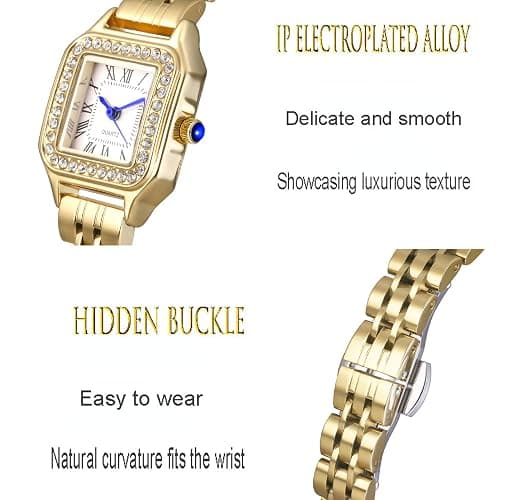 Gold Watches for Women Dainty Square Vintage Watches Luxury Ladies Diamond Accent Dress Stainless Steel Bracelet Watch Analog Quartz Waterproof Watch thumbnail 5