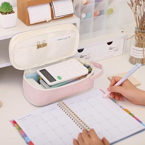 SKYDUE Pink Pencil Case for Girls - Aesthetic Pencil Bag with Multi-Compartment, Large Capacity Zippered Pencil Pouch for School Supply thumbnail 2