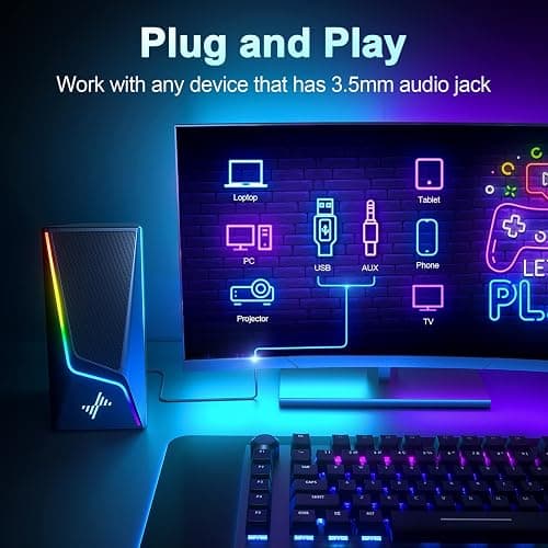 Nylavee Computer Speakers, PC Speakers with 6 Lighting Modes, USB Powered Computer Speakers for Desktop PC with 2 Bass-Boost Ports, 2 Speaker Units, and 3.5mm Aux-in for PC, Laptop, Monitor, Gaming thumbnail 5