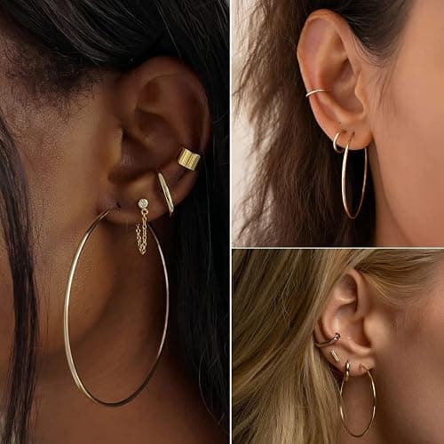 Senteria Large Gold Hoop Earrings for Women Girls Stainless Steel Hoop Earrings Set Thin Gold Hoop Earrings Lightweight(30MM 40MM 50MM 60MM 70MM) thumbnail 3