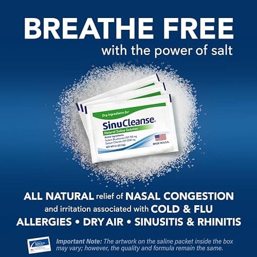 SinuCleanse Soft Tip Neti Pot Nasal Wash System, Relieves Nasal Congestion Due to Cold & Flu, Dry Air, Allergies, 30 All-Natural Saline Packets, Made in USA thumbnail 2