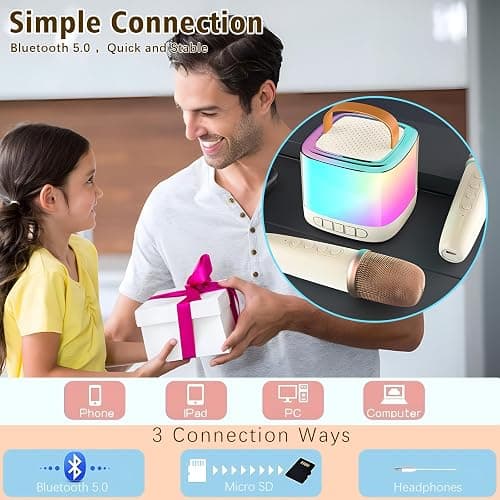 Karaoke Machine for Kids,Portable Bluetooth Speaker with Wireless Microphone for Illusionary Flowing Light,Karaoke Toys Gifts for Girls & Boys Ages 4-12 +Year Old Birthday Party thumbnail 6