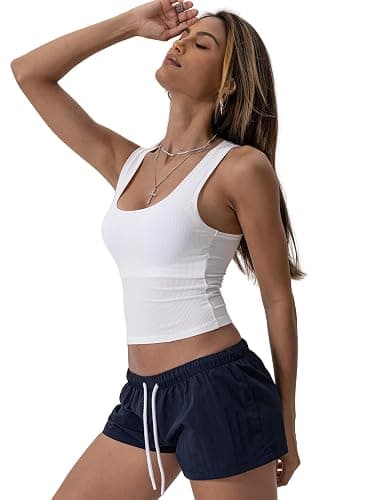 Danysu Women Rib Tank Top Padded Workout Top Square Neck Crop Tank Fitted Basic Cami Tops thumbnail 7