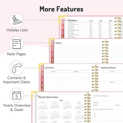 Forvencer Planner 2026-2027, 18 Month Weekly and Monthly Calendar Planner, Jan 2026 -June 2027, 8.5" x 11", Daily Agenda Book with Tabs, College School Supplies for Student Teacher Home, A4, Pink thumbnail 6