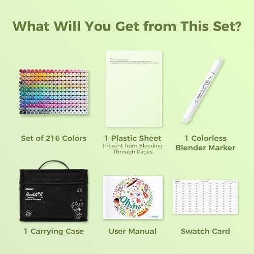 Ohuhu Alcohol Markers Brush&Fine 216-color for Artists Adults Cozy Coloring | Brush Tip Art Marker Set for Beginners Sketching Illustration, AP Certified Refillable Alcohol-based Ink, Honolulu 2B thumbnail 8