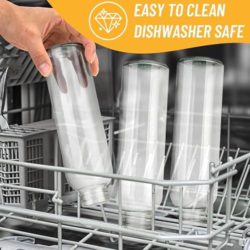 Sursip [10 Pack] 18 oz Glass Water Bottles with Lids, Juice Bottles, Clear glass juice bottle for juicing, Eco-Friendly Reusable Glass Juicing Bottles with Stainless Steel Lid, BPA Free,Leak-Proof thumbnail 7
