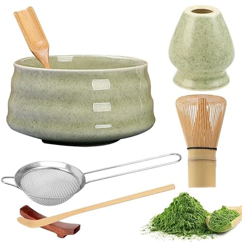 Matcha Whisk Set, 7 Pcs Premium Matcha Kit for Ceremony - Ceramic Matcha Bowl and Whisk Holder, Bamboo Whisk, Sifter, Scoop, Spoon, Rest, for Making Breakfast/Matcha Latte, Gift for Matcha Lover - Image 1