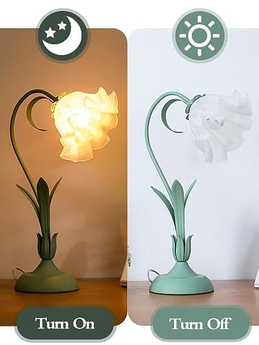 AQDZCNF Flower Table Lamp,LED Reading Light Bedside Vintage Flower Night Light,3 Colors Modes Kawaii Bedside Lamps Decor,Living Room Bedroom Room Lighting Table Lamps Home Decoration (Green) - Green thumbnail 7