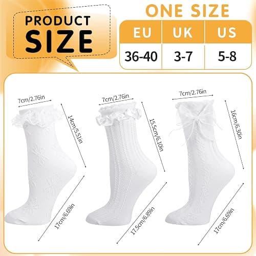 Jspupifip 6 Pairs Lace Ruffle Crew Socks for Women,Cotton Cute Princess Ankle Dress Lace Socks for Women Girls thumbnail 4