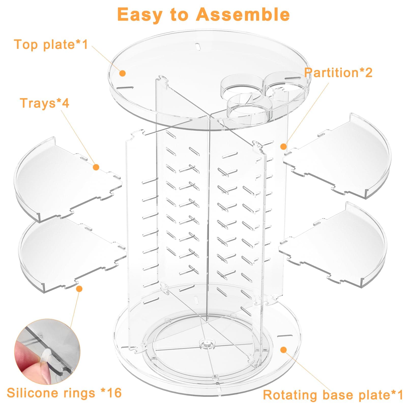 Rotating Makeup Organizer, DIY 8 Adjustable Layers Spinning Skincare Organizer, Cosmetic Display Case with Brush Holder Perfume Tray, Multi-Function Storage Carousel for Vanity Bathroom Countertop thumbnail 7