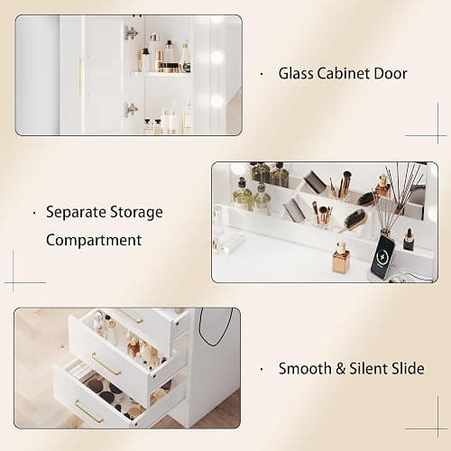 Makeup Vanity Desk with Mirror and Lights, Makeup Vanity Table with Lighted Mirror, Nightstand Dressing Table with Mirror and Lights, 51" Big Vanity with 6 Drawers & Lots Storage Space for All Girls thumbnail 6