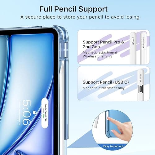 MoKo Coque pour iPad Air 11 Pouces M3/M2 2025/2024, iPad Air 5e/4e Gén 10,9 Pouces Coque 2022/2020 avec Porte-Stylet, Mince Légère à Trois Volets avec PC Arrière Translucide Robuste, Marine Bleu thumbnail 6
