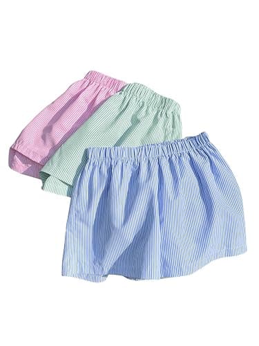 Milumia Girl's 3 Pack Striped Elastic Waist Straight Leg Going Out Casual Shorts - Image 1