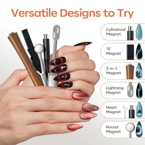 modelones Cat Eye Magnet Set for Nails, Powerful 3 IN One Magnetic Pen Heart Nail Design Square Double Head Round Magnets Tool Winter Christmas Manicure Glassy Moon French Flower Cateye Effect, 10 PCS thumbnail 5