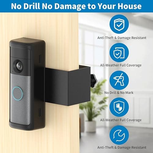 Anti-Theft Ring/Blink Doorbell Mount for 2026 Newest Ring Battery Doorbell/Plus/Pro (2nd Gen), No-Drill Camera Doorbell Kits, Non-Blocking Motion Sensor, Accessories for Apartment & Rental, Black thumbnail 3