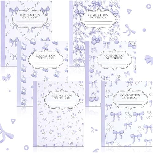 Fullhawl 6 Pack Purple Cherry Composition Notebook College Ruled | Back to School Supplies 110 Pages Note Taking, 9-3/4 x 7-1/2"Inch Size, Preppy Aesthetic Design, Cute Journal Office Use - Image 1