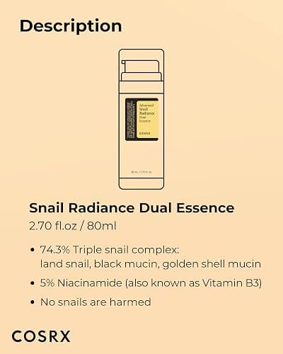 COSRX Niacinamide 5% + Snail Mucin 74% Dual Essence, Anti Aging Face Serum for Dull Skin, Hydrating, Brightening, Repairing, Sensitive Skin, Not Tested on Animals, Korean Skin Care, 2.70 fl.oz / 80ml - 2.7 Fl Oz (Pack of 1) thumbnail 7