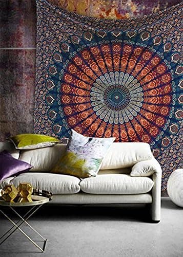 raajsee Turquoise Blue Tapestry- Tapestrys Mandala Wall Hanging- Hippie Tapestry For Bedroom Aesthetic-Size Medium (52x60 Inches / 132x152 Cms) thumbnail 2