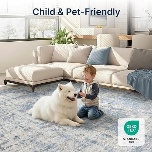 Syrlfar Area Rugs 9x12 Living Room Rug Washable No Slip Low Pile Soft Thickness Large Carpets Indoor Floor Covering for Bedroom Dining Modern Abstract Home Office Decor Blue thumbnail 7