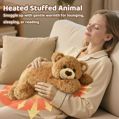 Weighted Stuffed Animals with Microwavable Heating Pad - 5lb Adjustable, Heatable & Coolable Brown Bear Stuffed Animal for Hug, Removable Inner Pad, 23 Inch Perfect Plush Gift for Kids & Adults thumbnail 6