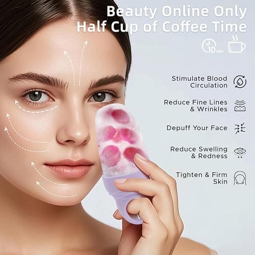 3 Pcs Facial Ice Roller Silicone Mold Reusable for Face Women and Eye Neck Cold Skin Care Tools Freezer De Puff Eye Bags Reduce Migraine Pain Pink 1 + Purple 2 thumbnail 2